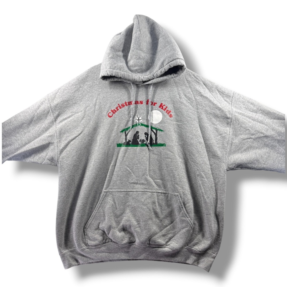 Gildan Heavy Blend Christmas for Kids Nativity Hoodie Gray 2XL